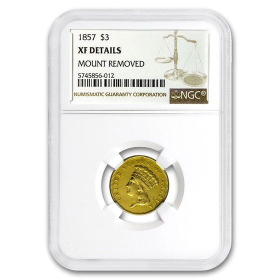 1857 $3 Gold Princess XF Details NGC (Mount Removed) 1857 $3 Gold Princess XF Details NGC (Mount Removed)
